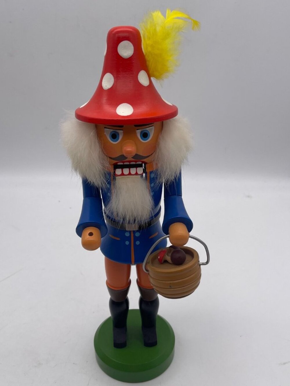Vtg Nutcracker Erzgebirge Wooden Red Cap Mushroom Hunter German Hand Painted